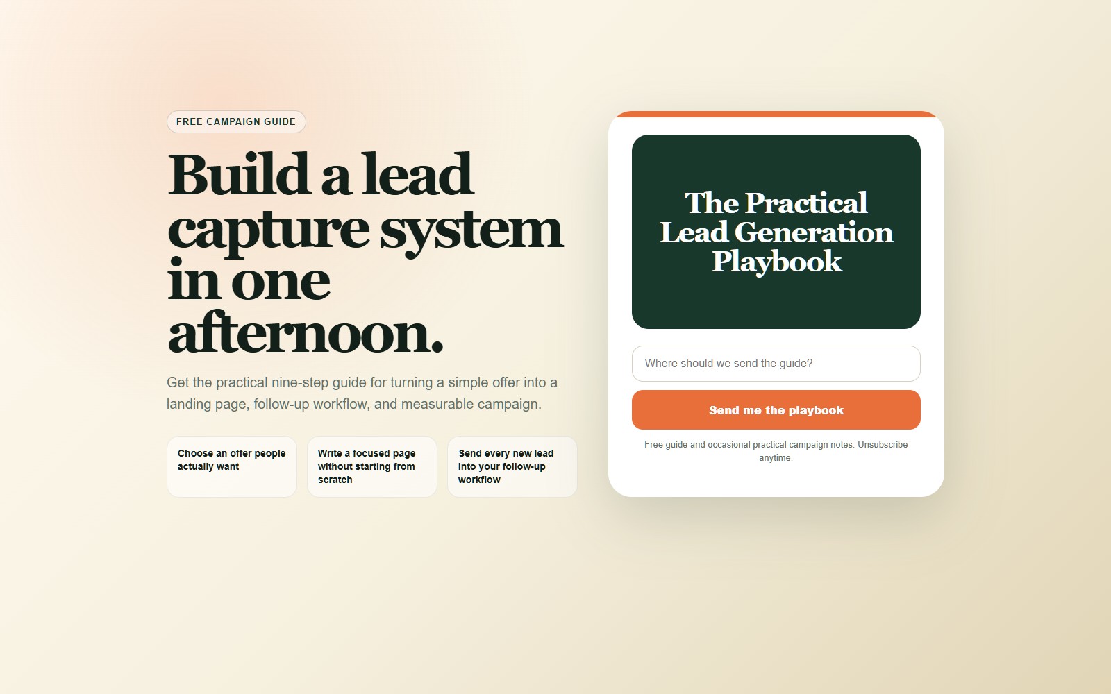 Finished QuickPages lead generation page on desktop