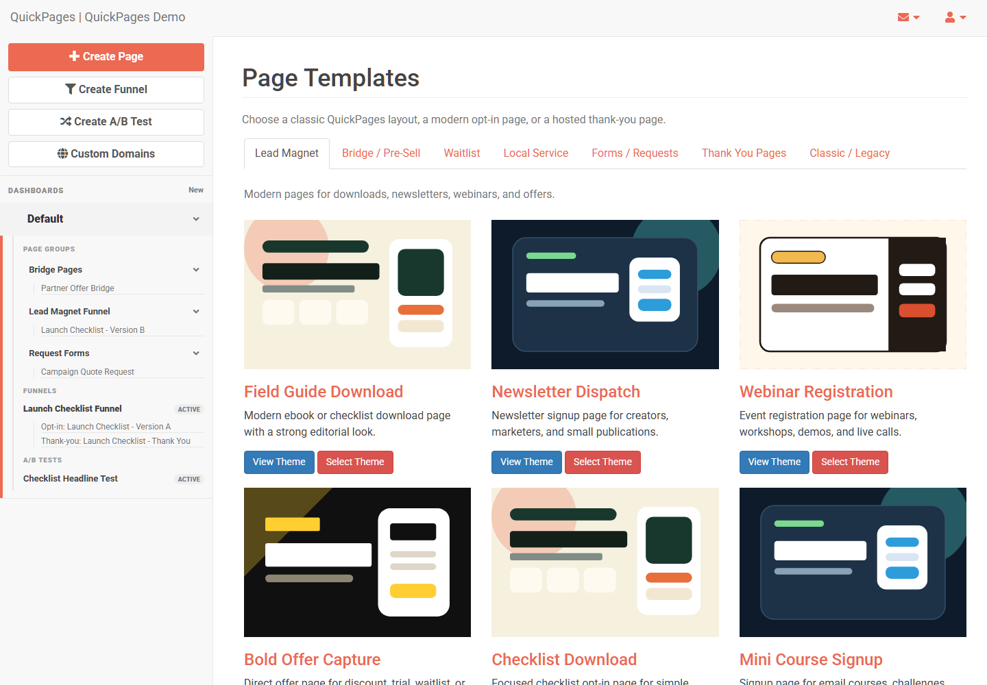QuickPages bridge and pre-sell template category